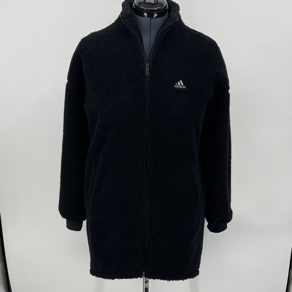Adidas TREFOIL TEDDY FLEESCE  Black Sherpa Full-Zip Jacket/COAT WOMENS SIZE S